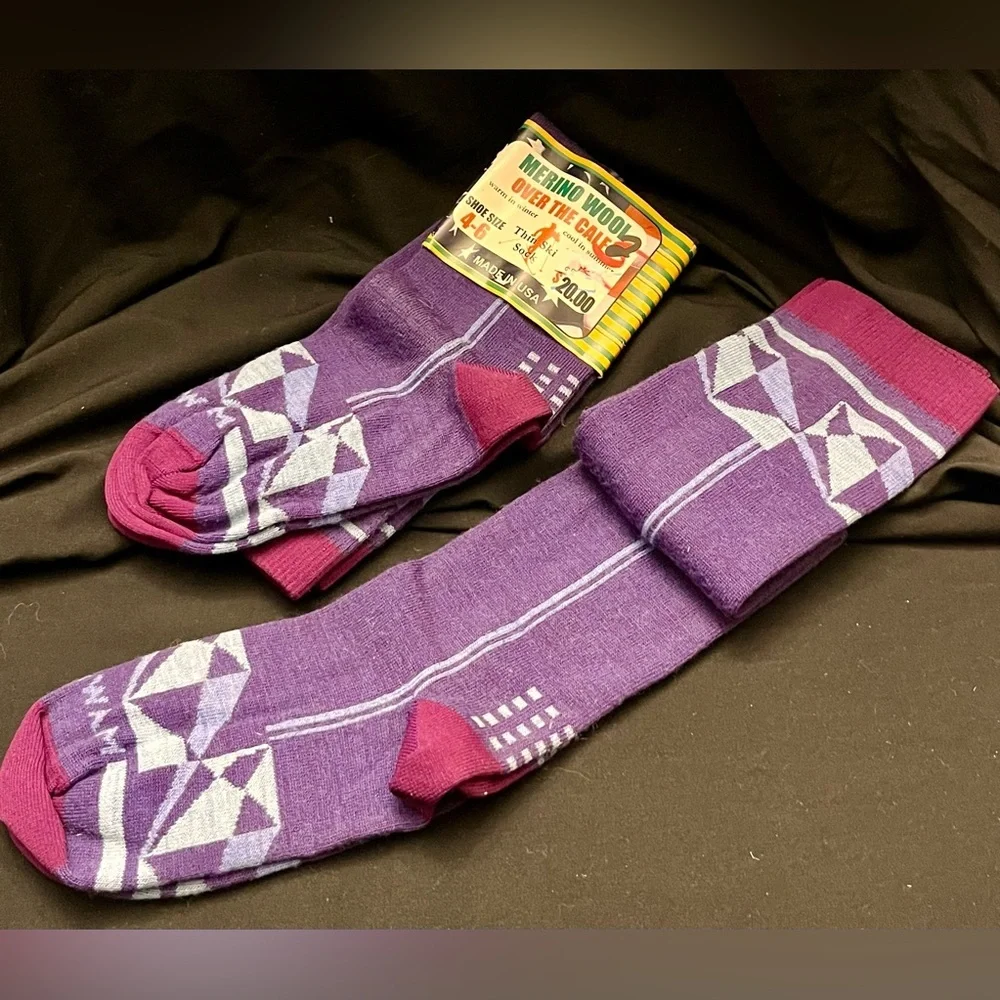 Goldie’s 2 Pair Purple Merino Wool Over the Calf Socks Women’s Shoe Size 4-6 Ski